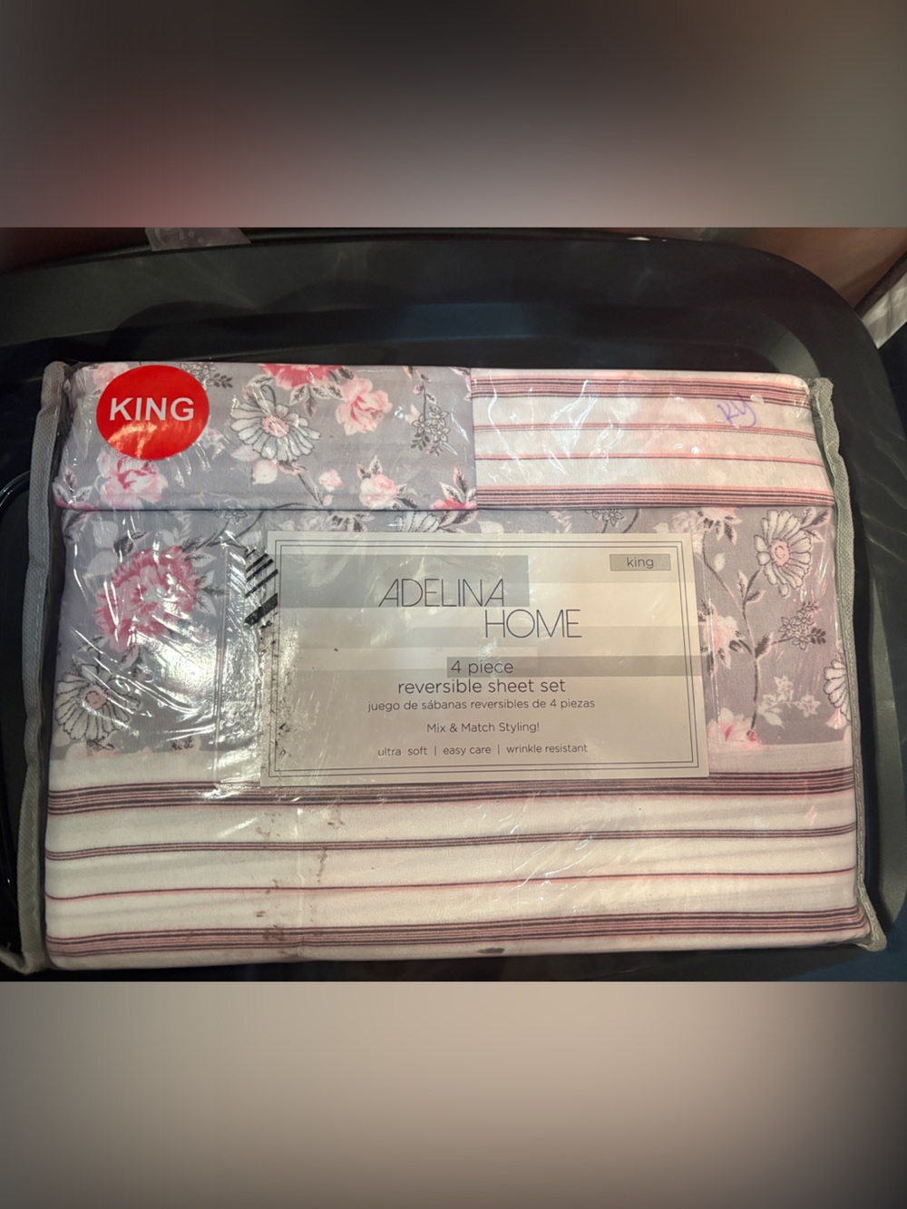 King Reversible Sheet Set - Pink Floral & Stripe